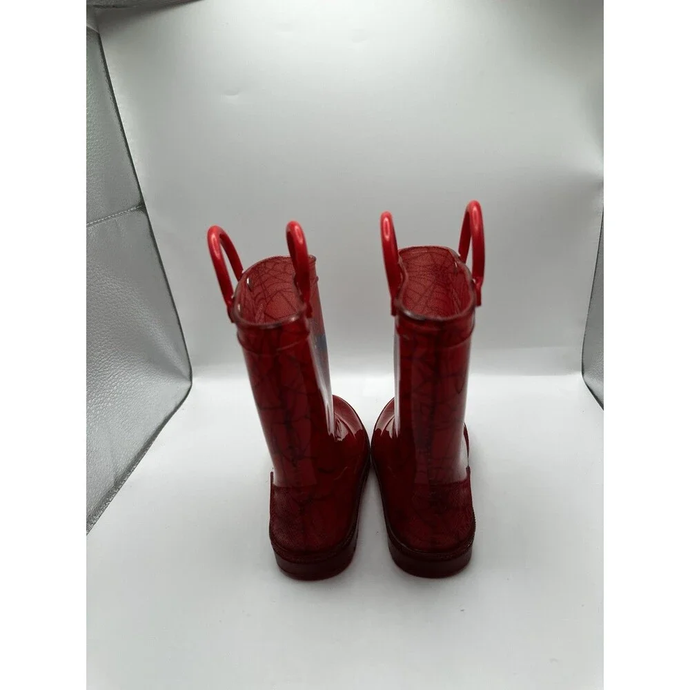 Spider-Man Toddler Size 8 Red Rain Boots Marvel Spiderman Handles Unisex Lot